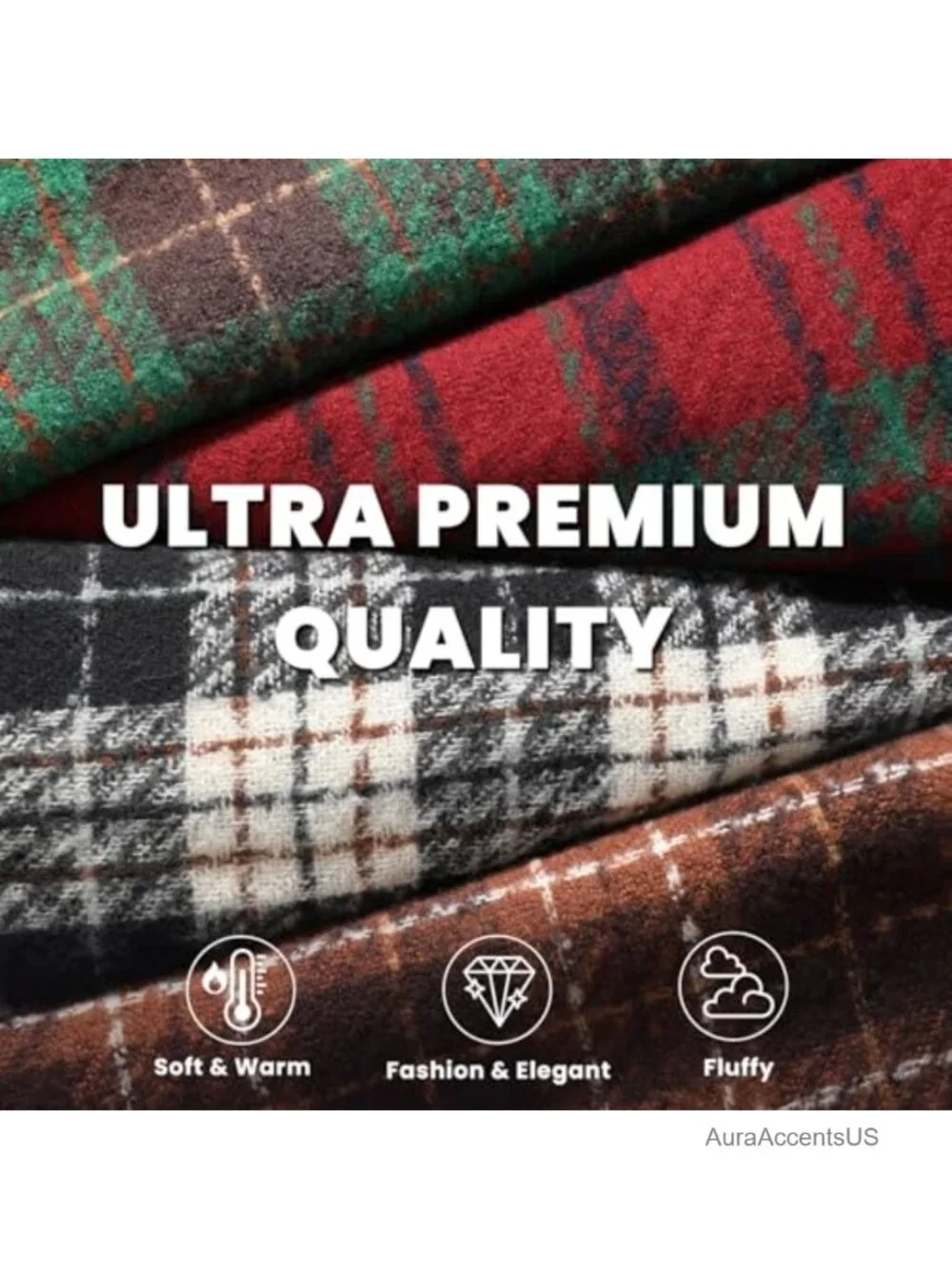 Oversized Plaid Winter Scarf Shawl Wrap Tassel Cashmere Feel Blanket Scarf